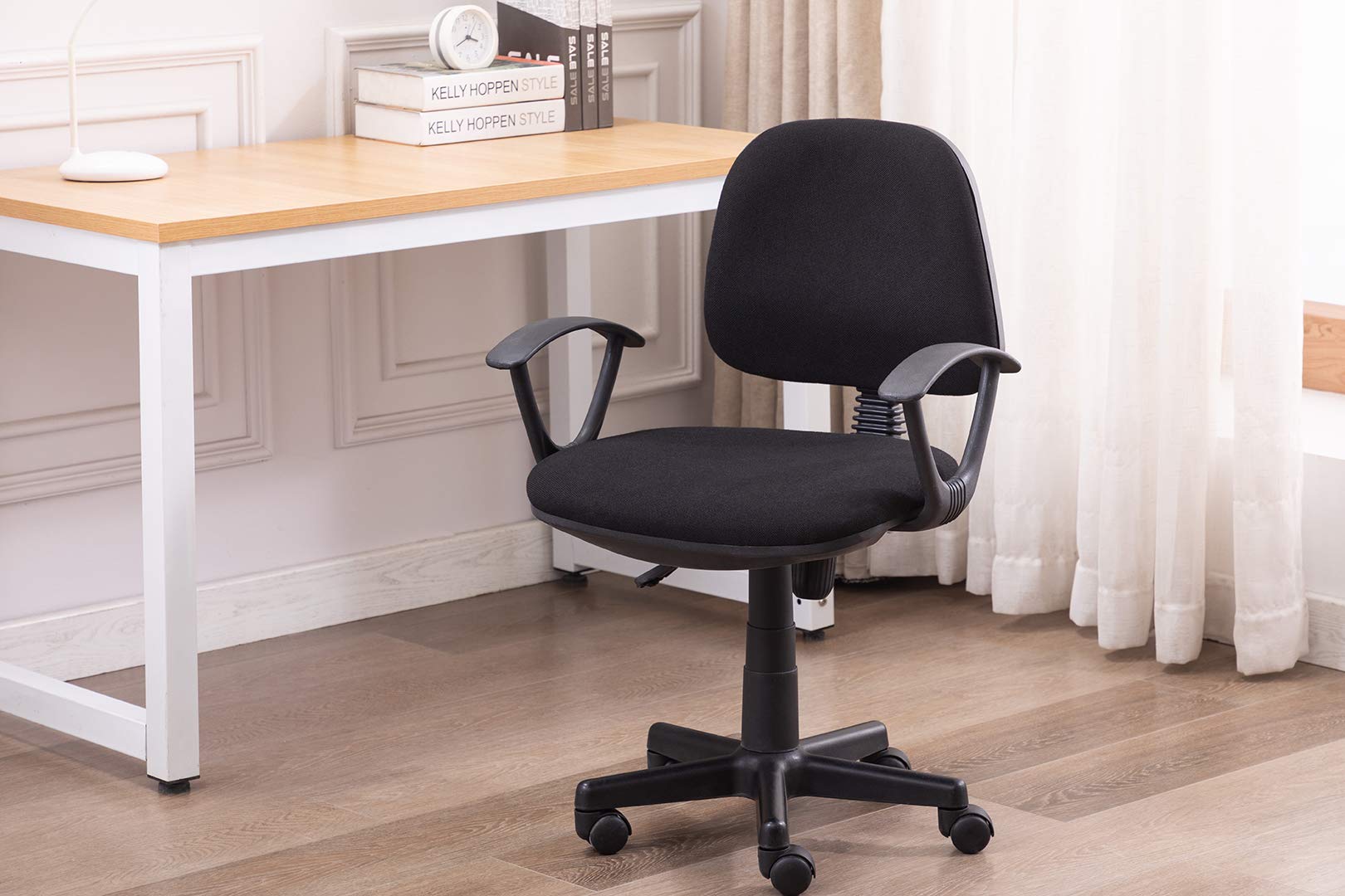 Porthos Home Camilo Swivel Office Chair - Adjustable Height Ergonomic Desk Chair with Comfortable Armrests, Durable Nylon Upholstery & Smooth Roller Wheels - Perfect for Small Office, Home Office & Study Room Workspace