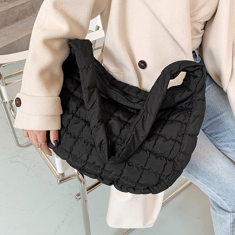 Women's Lightweight Quilted Puffer Tote Bag - Large Nylon Cotton Padded Shoulder Bag for Work, Travel & Shopping | Stylish Winter Handbag for Women