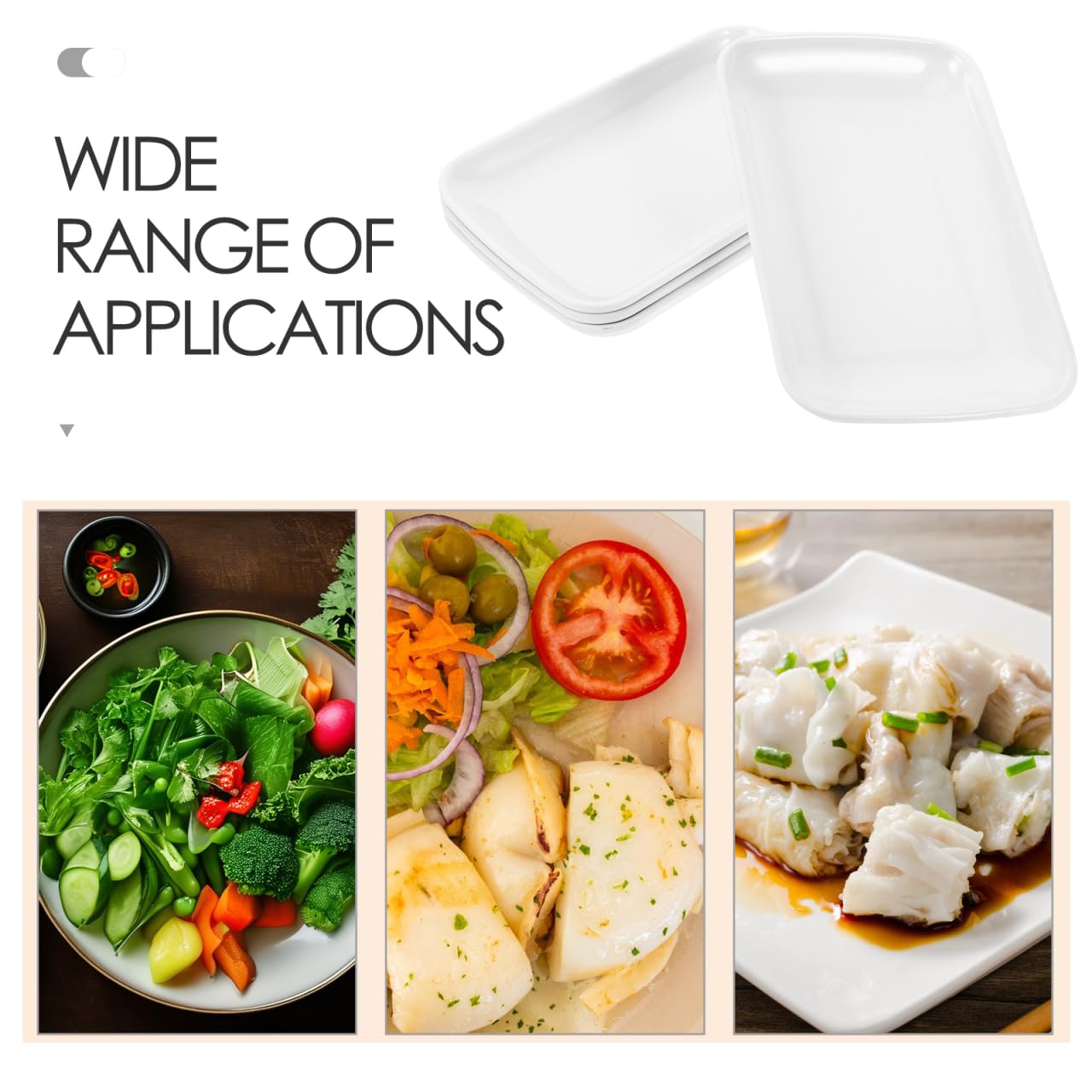 Hemoton 4-Piece 7.5 Inch White Melamine Rectangular Salad Plates - Microwave & Oven Safe Appetizer Serving Trays for Dessert, Fruit, Sushi, Dinner Parties - Perfect for Indoor/Outdoor Dining, Picnics & Entertaining