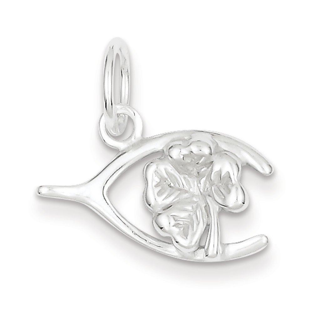 West Coast Jewelry Sterling Silver Four Leaf Clover & Wishbone Pendant Necklace - Perfect for St. Patrick's Day Gifts & Good Luck Charms