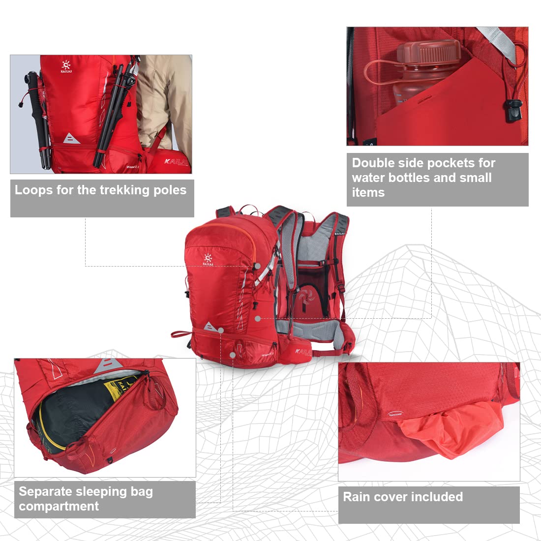 KAILAS Q-WIND II 28L Lightweight Waterproof Hiking Backpack for Men & Women - Daypack with Rain Cover for Outdoor Travel & Camping - Perfect for Day Hikes, Commuting & Adventure Trips