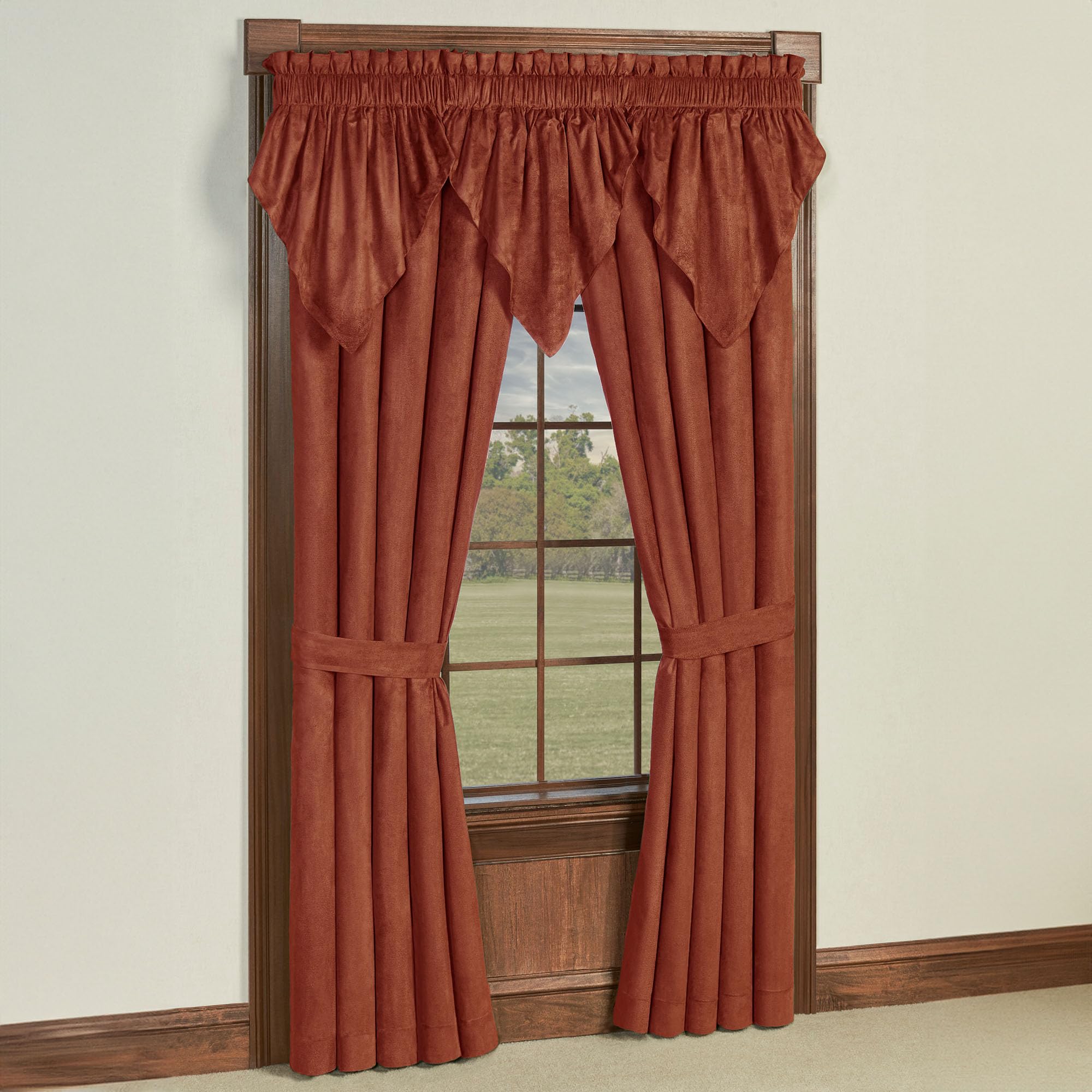 Touch of Class Camden Luxury Window Treatment Set - Neutral Russet Faux Suede Curtains with 3 Ascot Valances | Elegant Home Decor for Living Room & Bedroom