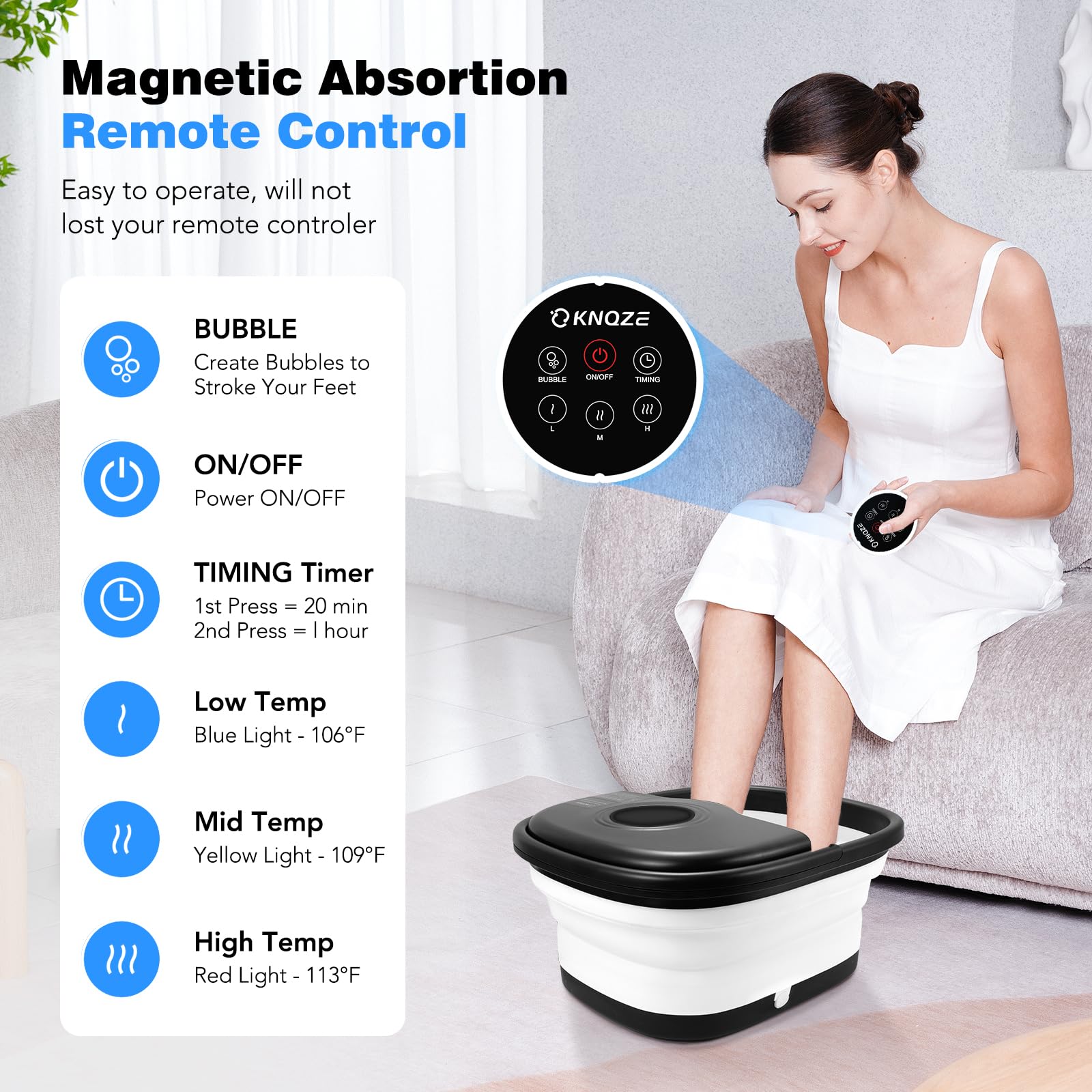 Portable Collapsible Foot Spa Bath with Heating, Remote Control, Adjustable Temperature, Bubble Massage, Pumice Stone & 16 Rollers - Red Light Therapy & Timer for Relaxing Tired Feet - Perfect for Home Spa, Post-Workout Recovery & Gift Giving