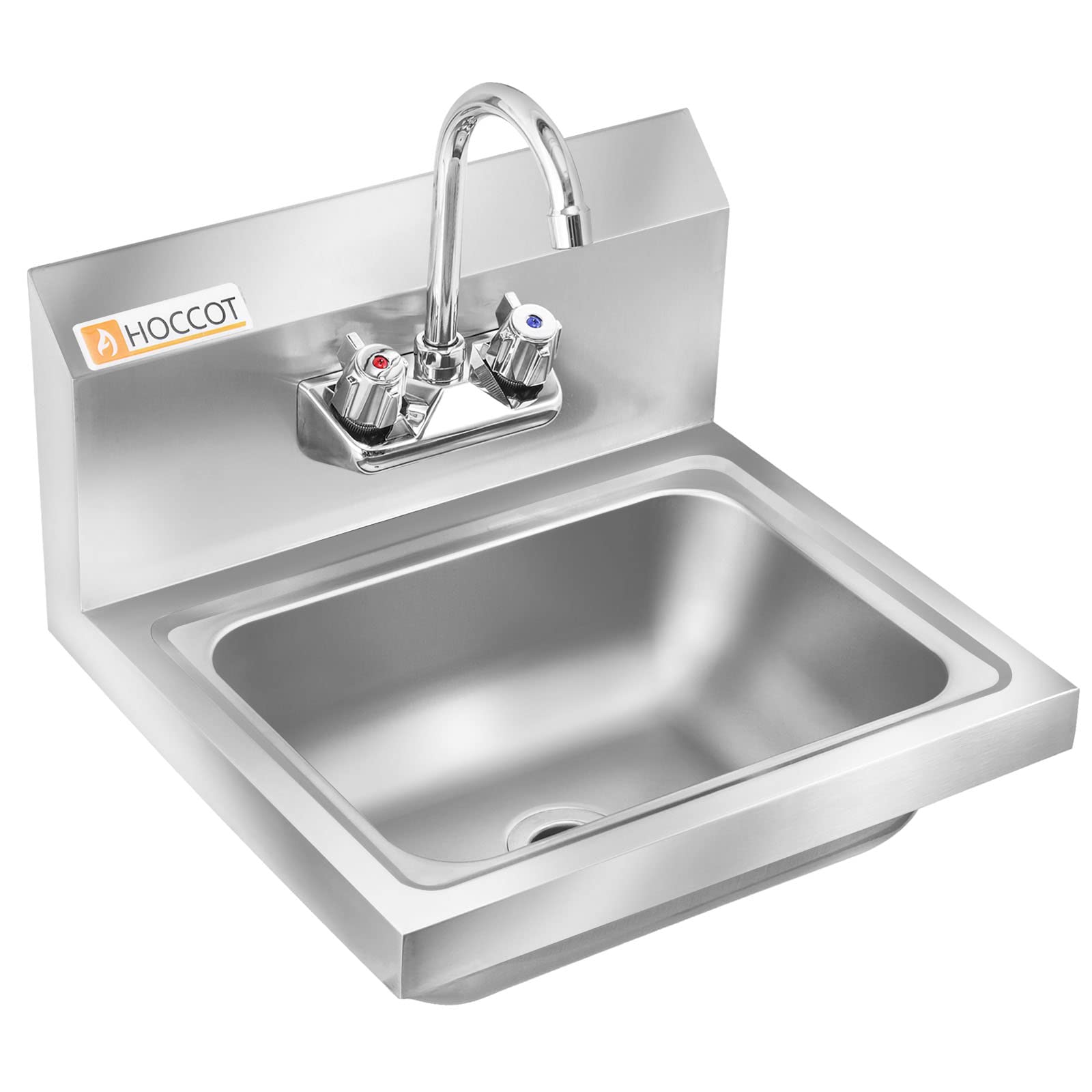 Premium 304 Stainless Steel Wall Mount Commercial Sink - Heavy Duty Restaurant Hand Washing Sink with Backsplash - 17