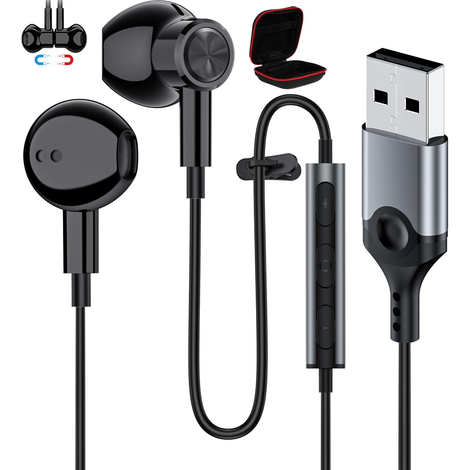 ASKUBSKU USB Wired Earbuds with Microphone - Noise Isolating Computer Headset for PC, Laptop, Gaming (HP/Dell/Surface/Switch Compatible) - 7.5ft Cable for Office, Work, Conference Calls & Online Meetings