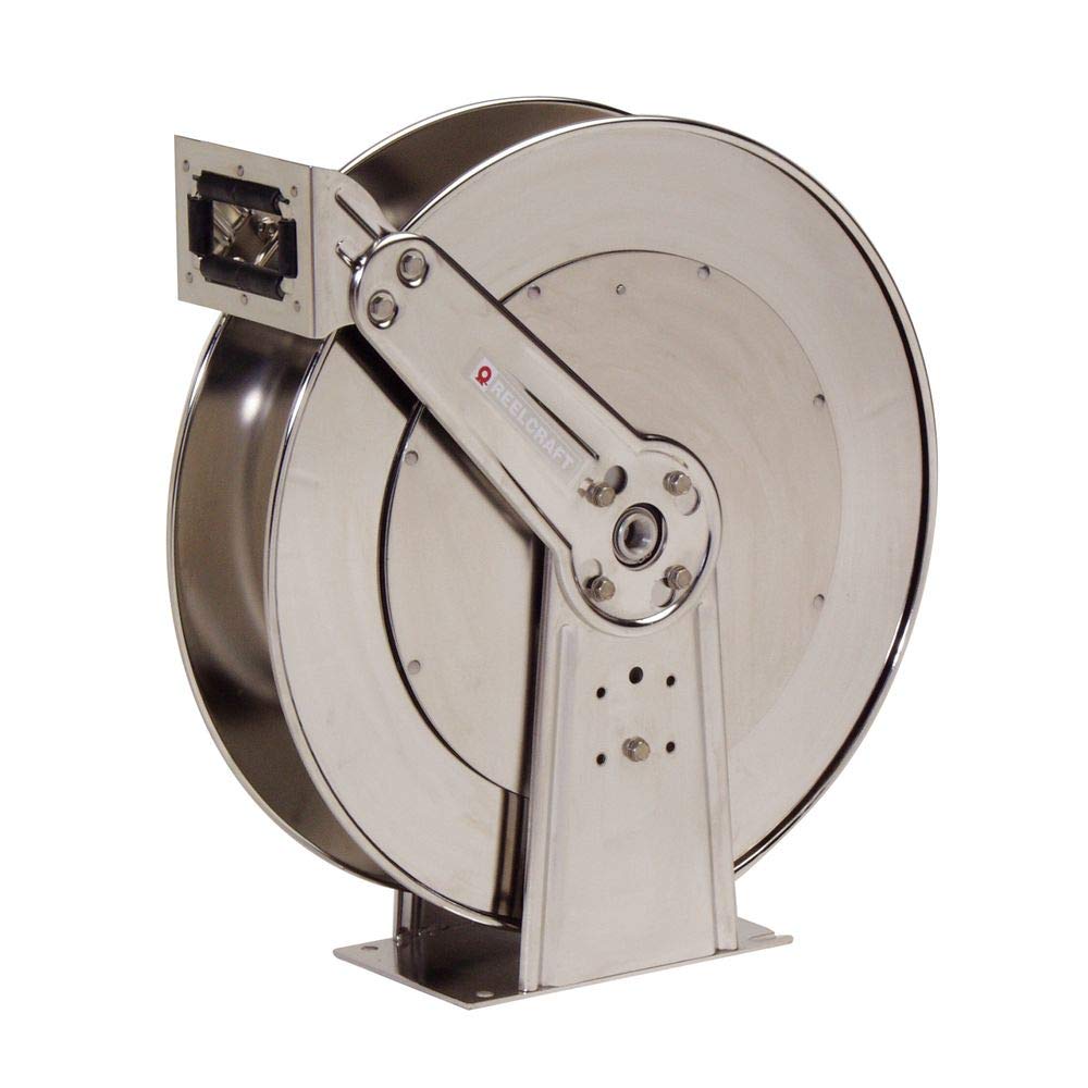 Reelcraft 82000 OLS-S Dual Pedestal Stainless Steel Hose Reel - 100 Foot Capacity for Air & Water Hoses (Hose Not Included) | Ideal for Workshops, Garages, and Industrial Applications