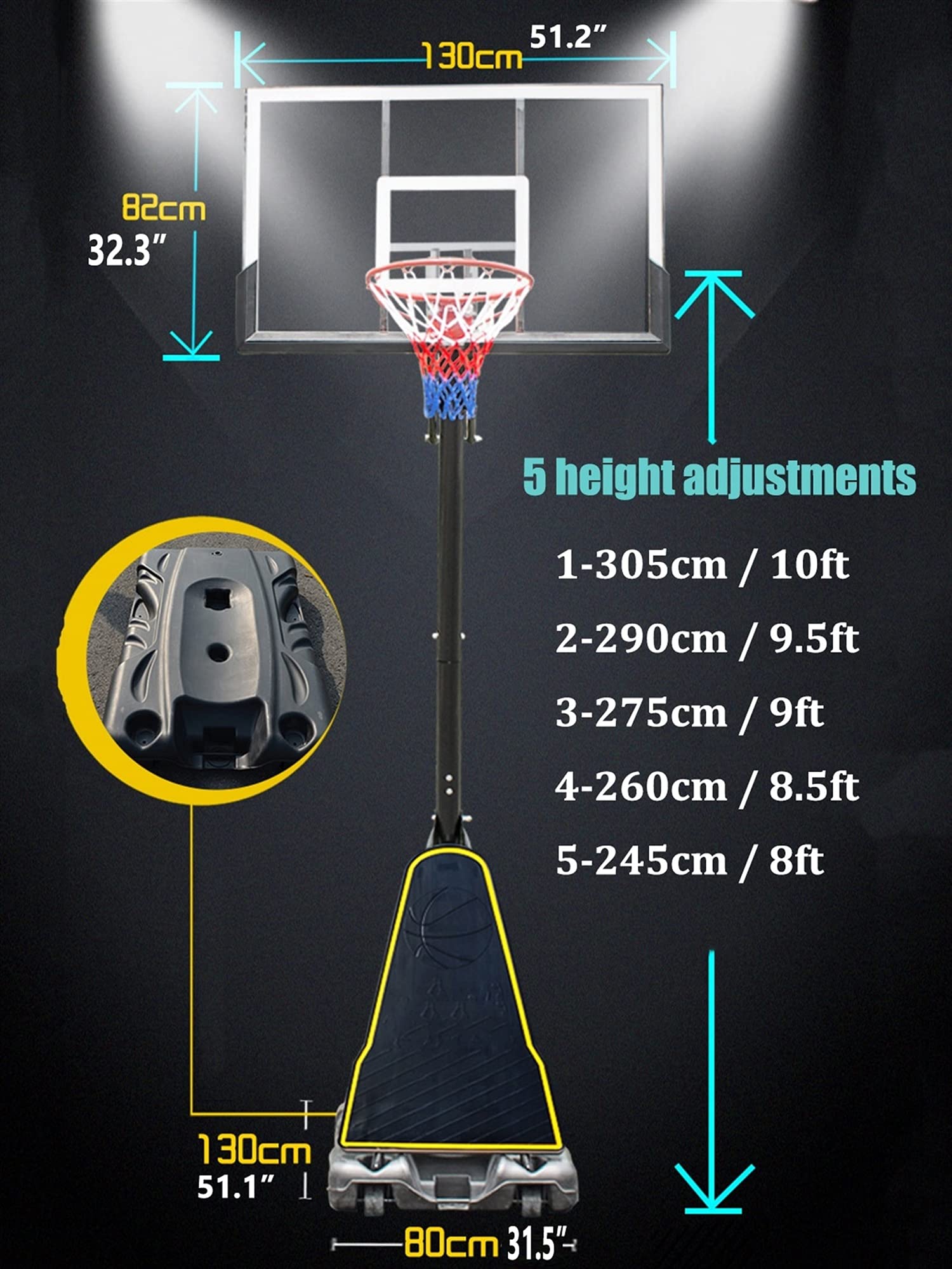 Portable Basketball Hoop Stand - Adjustable Height for Kids & Adults (51