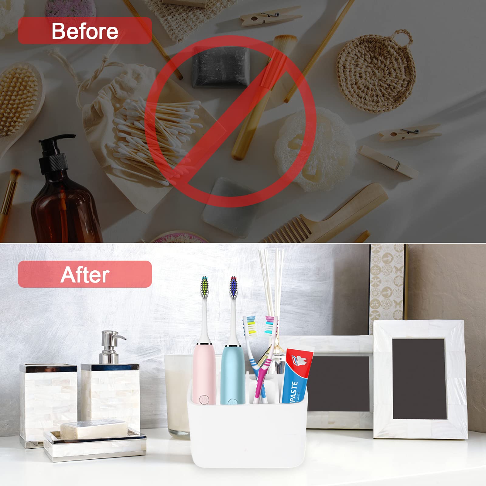 White Resin Toothbrush Holder & Organizer for Bathroom - Perfect for Toothbrushes, Makeup Brushes, and Cosmetics Storage | Compact & Stylish Bathroom Countertop Organizer