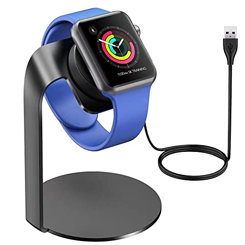 Apple Watch Charger Stand Compatible with Series 7/SE/6/5/4/3/2/1 - 3.3ft USB Charging Dock Station with Cable - Perfect for Nightstand, Office Desk & Travel Accessories (Black)