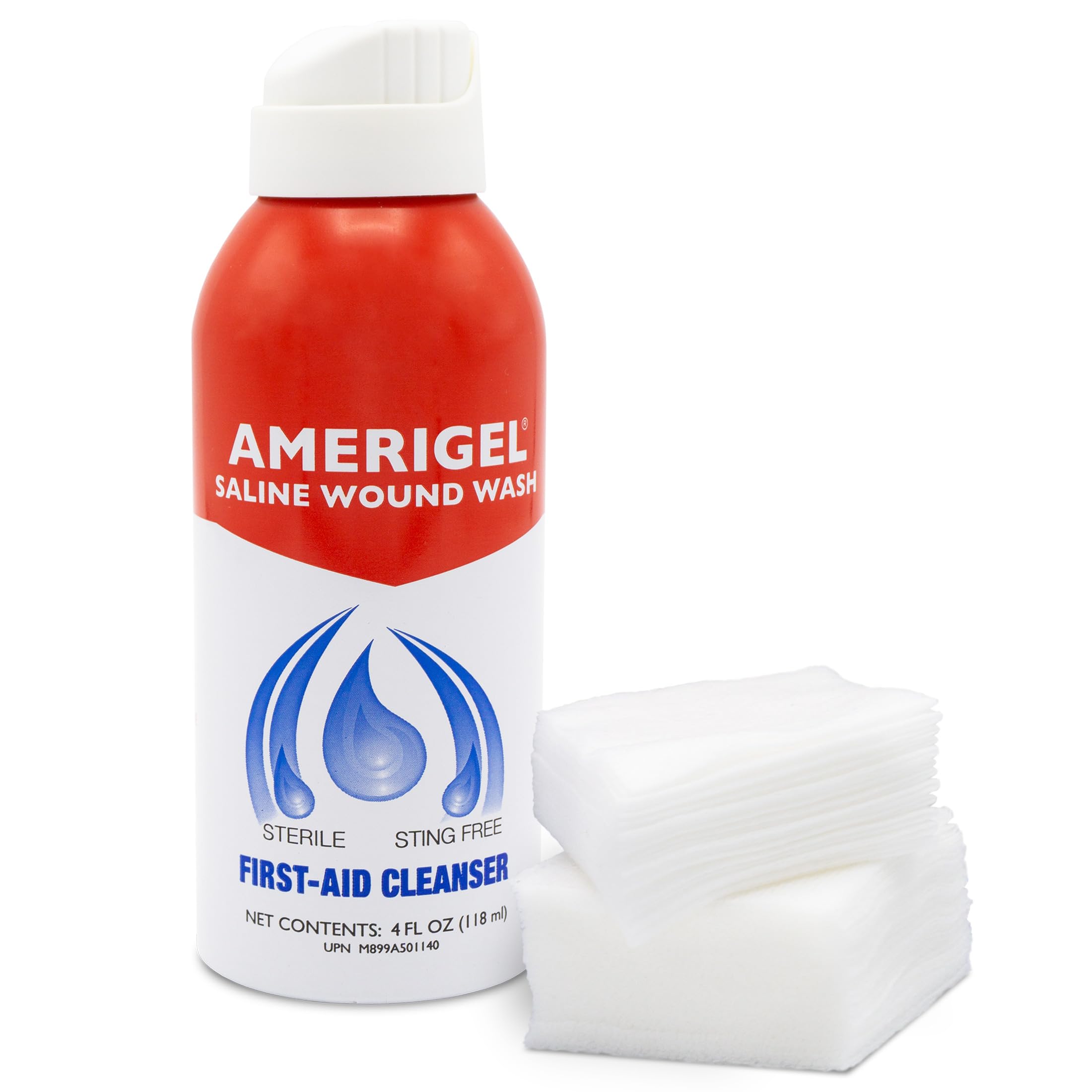 AMERIGEL Piercing Aftercare Kit - Sterile Saline Wound Wash (4 oz) & 30 Sterile 2x2