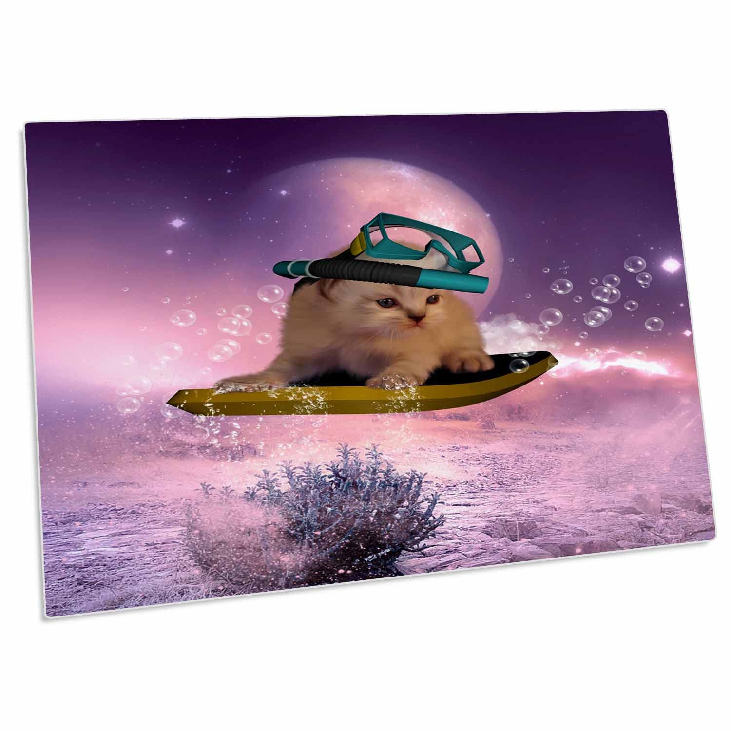 3dRose Funny Kitten Surfing in The Night - Non-Slip Desk Pad & Place Mats Set (dpd-256355-1) - Perfect for Home Office, Kitchen Dining & Gift Giving