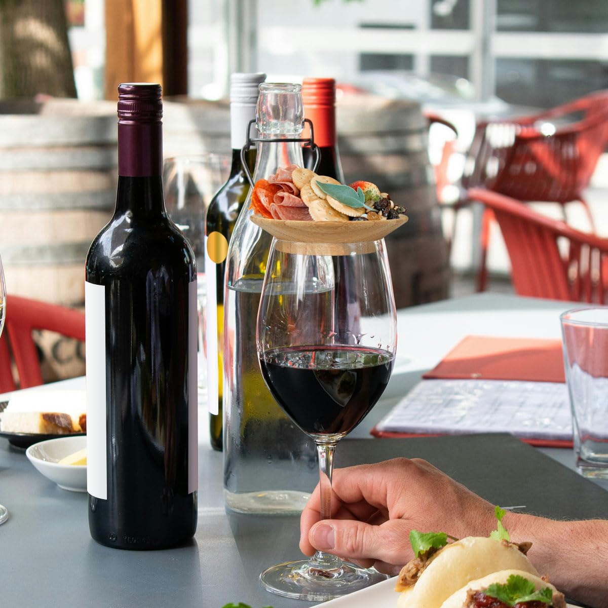 4 Pcs Reusable Bamboo Wine Glass Charcuterie Toppers - Eco-Friendly Coasters & Plates for Wine, Cheese & Charcuterie Boards - Perfect for Parties, Restaurants & Bars Accessories (Ideal for Entertaining, Wine Tasting & Charcuterie Displays)