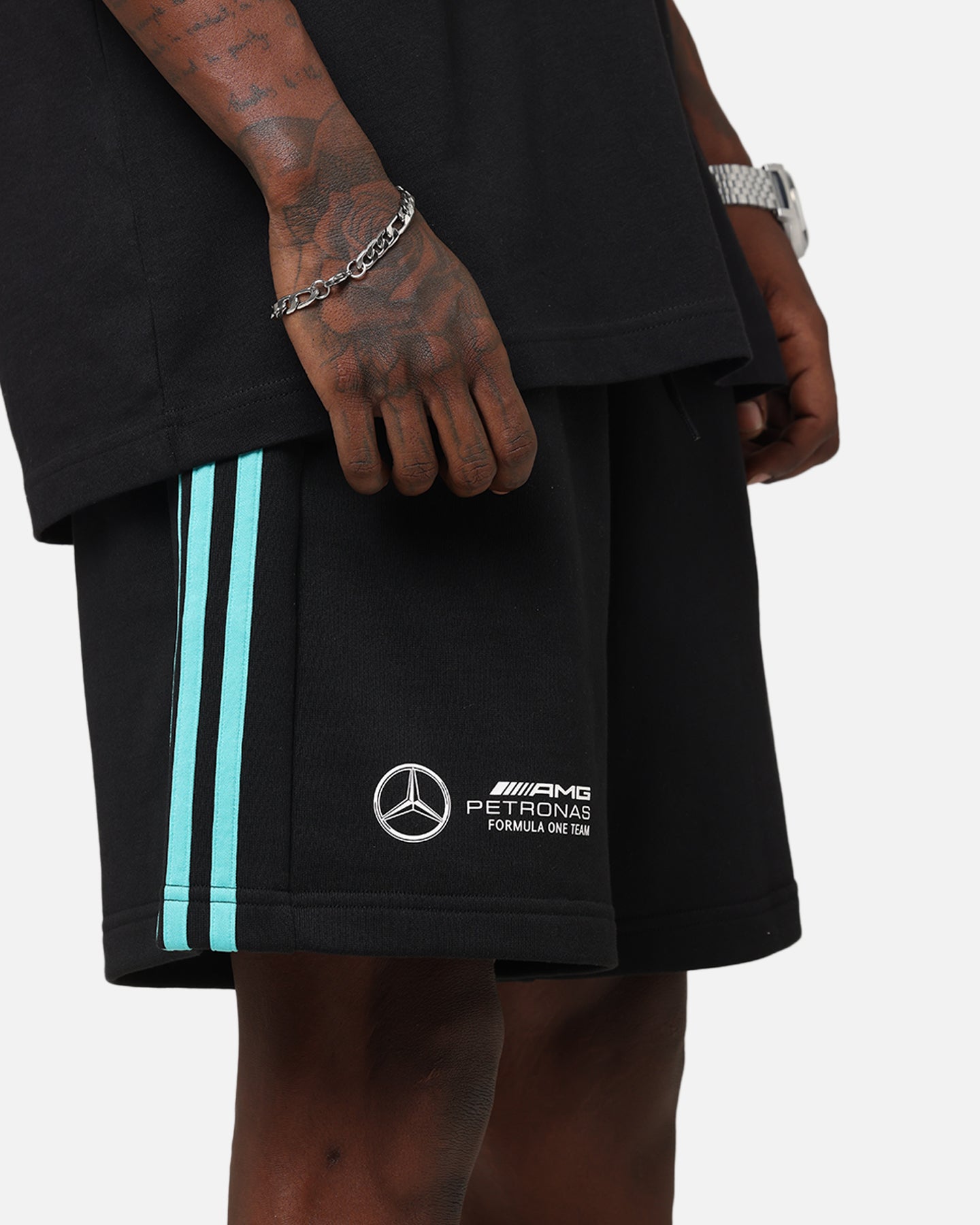 Adidas x Mercedes AMG Petronas F1 Team DNA Shorts for Men - Black & White Racing-Inspired Athletic Shorts for Running, Gym & Casual Wear