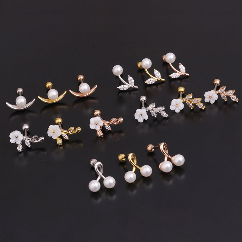 20G Cartilage Flower Stud Earrings with Pearl Accents - Dainty Floral Ear Jewelry for Women | Perfect for Everyday Wear, Parties & Special Occasions