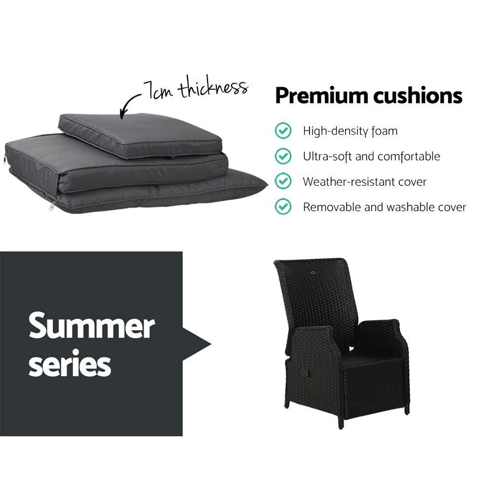 Elara Outdoor Recliner Patio Chair - Adjustable Lounge Chair with Cup Holder, Weather-Resistant Black - Perfect for Backyard, Poolside, and Garden Relaxation