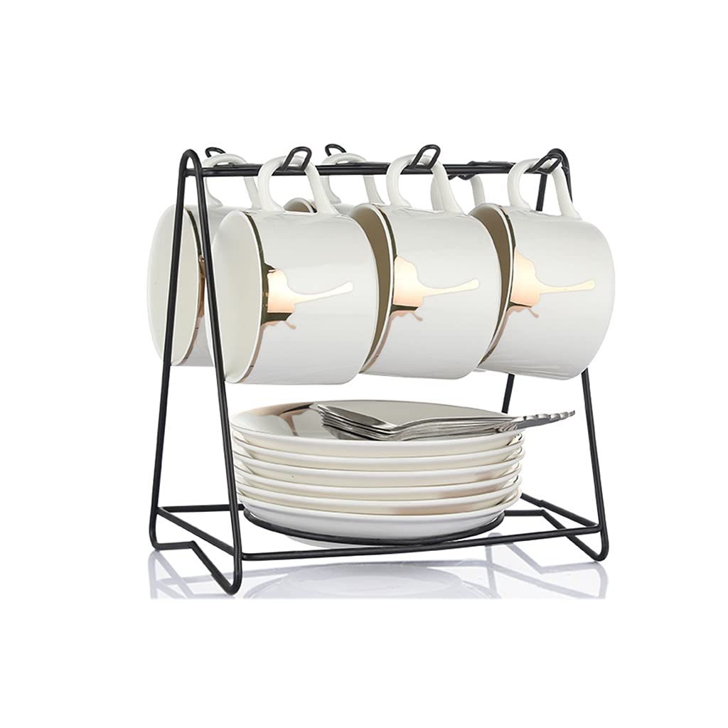 Luxury European Style Ceramic Tea Cup and Saucer Set - 6 Piece Elegant Coffee & Tea Cups with Matching Saucers, Perfect for Afternoon Tea, Home Decor, and Gift Giving