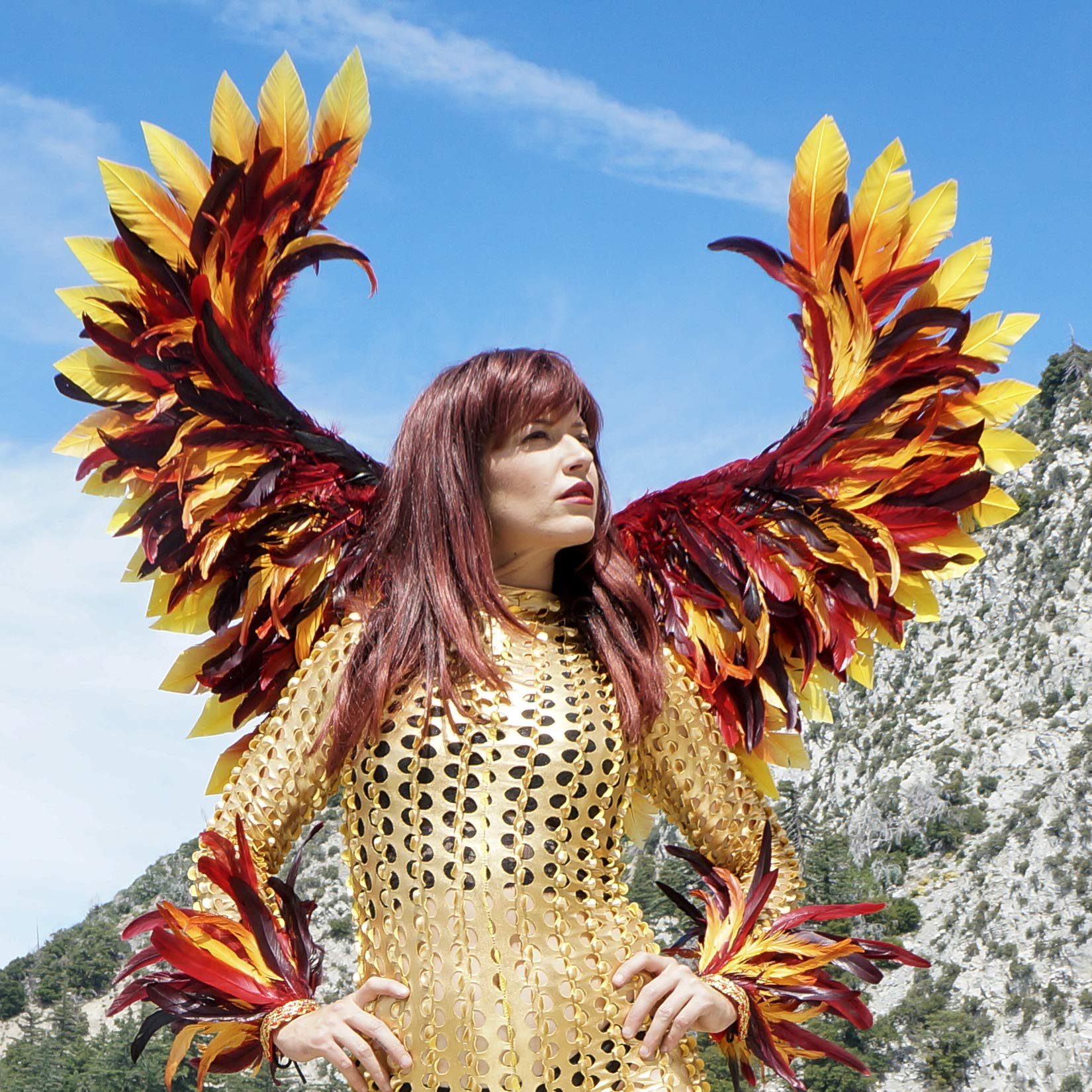 ZUCKER Phoenix Firebird Feather Wings - Adjustable Cosplay Costume Accessories for Adults | Halloween, Dance, Festivals, Raves | Perfect for Cosplay Events, Costume Parties & Themed Performances
