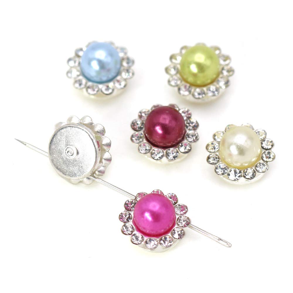 Xuccus 11.8mm Mixed Color Flat Back Rhinestones - 20Pcs Silver Base Claw Cup Pearl Buttons for DIY Sewing, Clothing, Jewelry & Crafts | Perfect for Embellishing Dresses, Bags, Shoes & Accessories