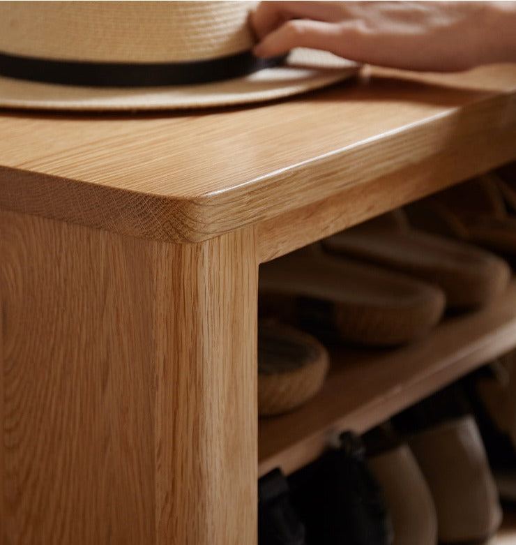 Solid Oak Wood Shoe Storage Bench with Cushion - Entryway Organizer for Shoes, Boots & Accessories - Perfect for Hallway, Mudroom & Closet Organization