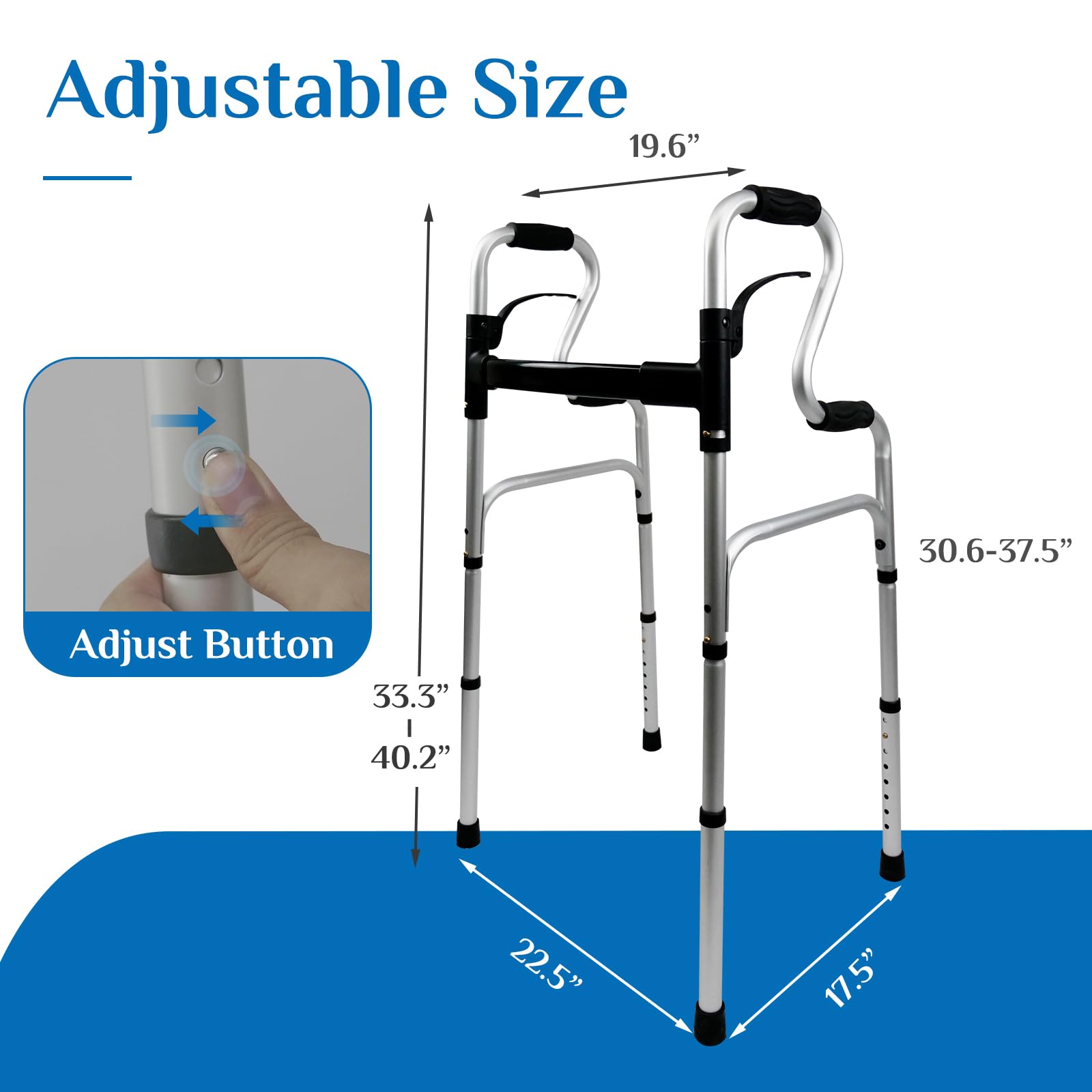 **Upgraded Silver Narrow Folding Walker for Seniors & Adults – 3-in-1 Adjustable Width, 5” Front Wheels – Compact & Lightweight Mobility Aid for Indoor/Outdoor Use**