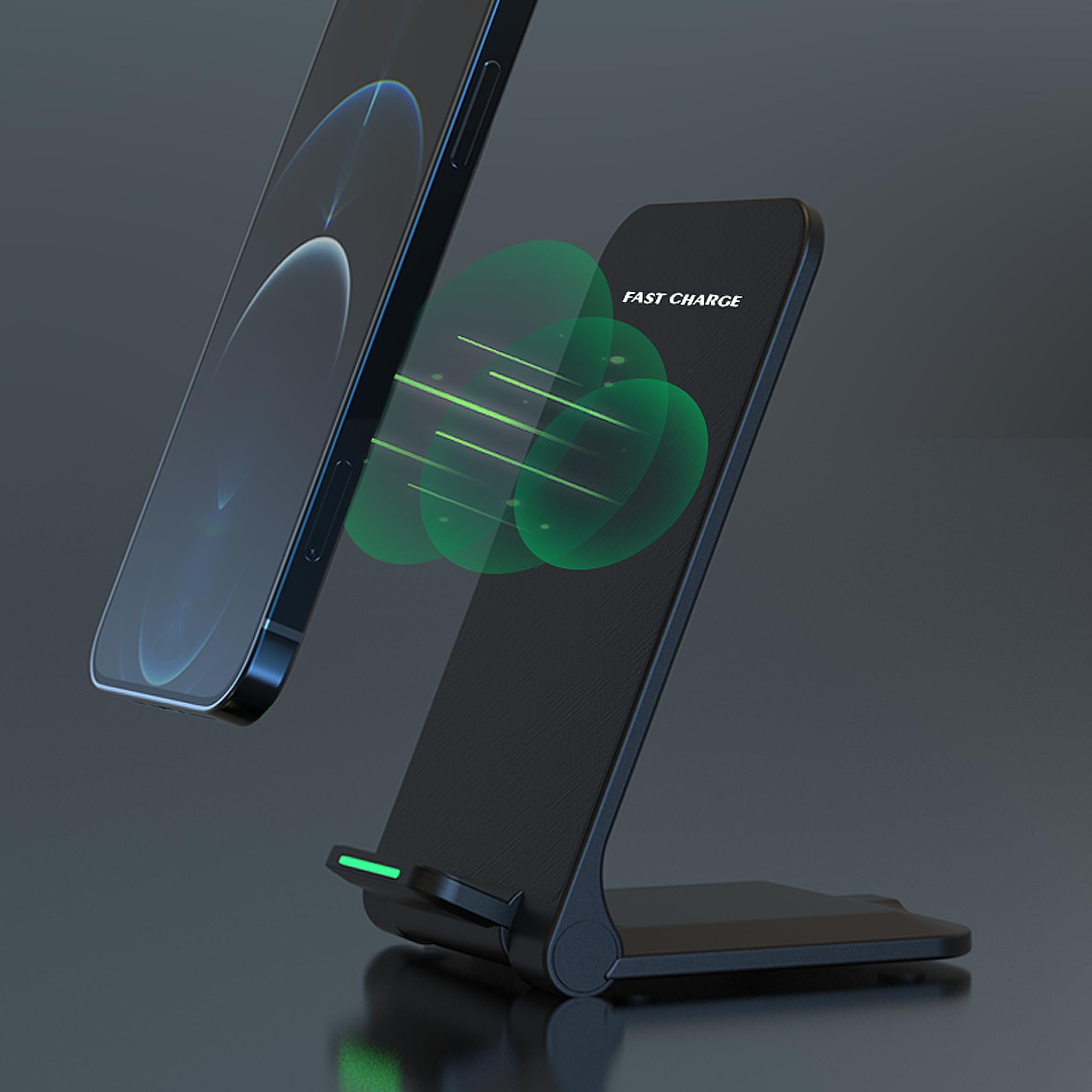 Pipestation 15W Fast Wireless Charger Stand for iPhone & Samsung - Qi Certified Wireless Charging Station for iPhone 15/14/13/12/11, Samsung S23/S22/S21 - Adjustable Phone Stand (Black) | Perfect for Bedside, Office & Travel Charging