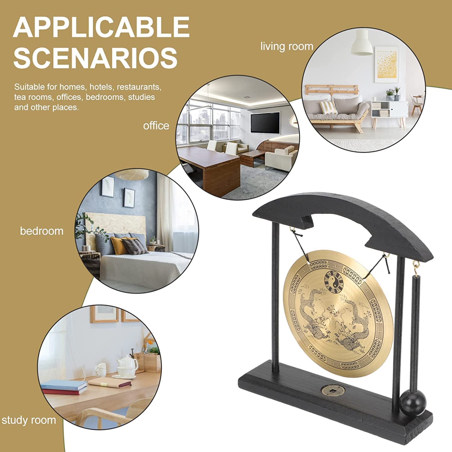 Zen Brass Feng Shui Gong - Home Office Decor for Good Luck