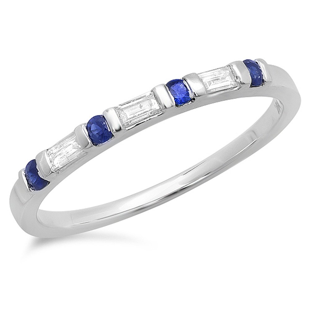 Dazzlingrock Collection 10K Solid White Gold Blue Sapphire & White Diamond Stackable Ring for Women | Anniversary, Wedding, Engagement Band | Perfect for Stacking, Gift Giving & Special Occasions