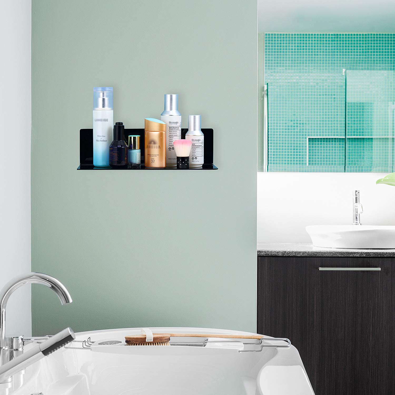 Jetec 8-Piece Acrylic Floating Shelves Set - 12 Inch Clear Wall Mounted Display Shelves with 5M Nano Double-Sided Tape - Perfect for Bedroom, Living Room, Bathroom, Office & Gaming Room Decor (Black) - Ideal for Books, Plants, Photos & Decorative Items