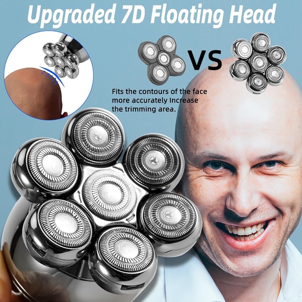 5-in-1 Electric Head Shaver for Men - Rechargeable Wet/Dry Bald Head Shaving Machine with Beard Trimmer & LCD Display | Perfect for Travel, Home Grooming & Barber Shops