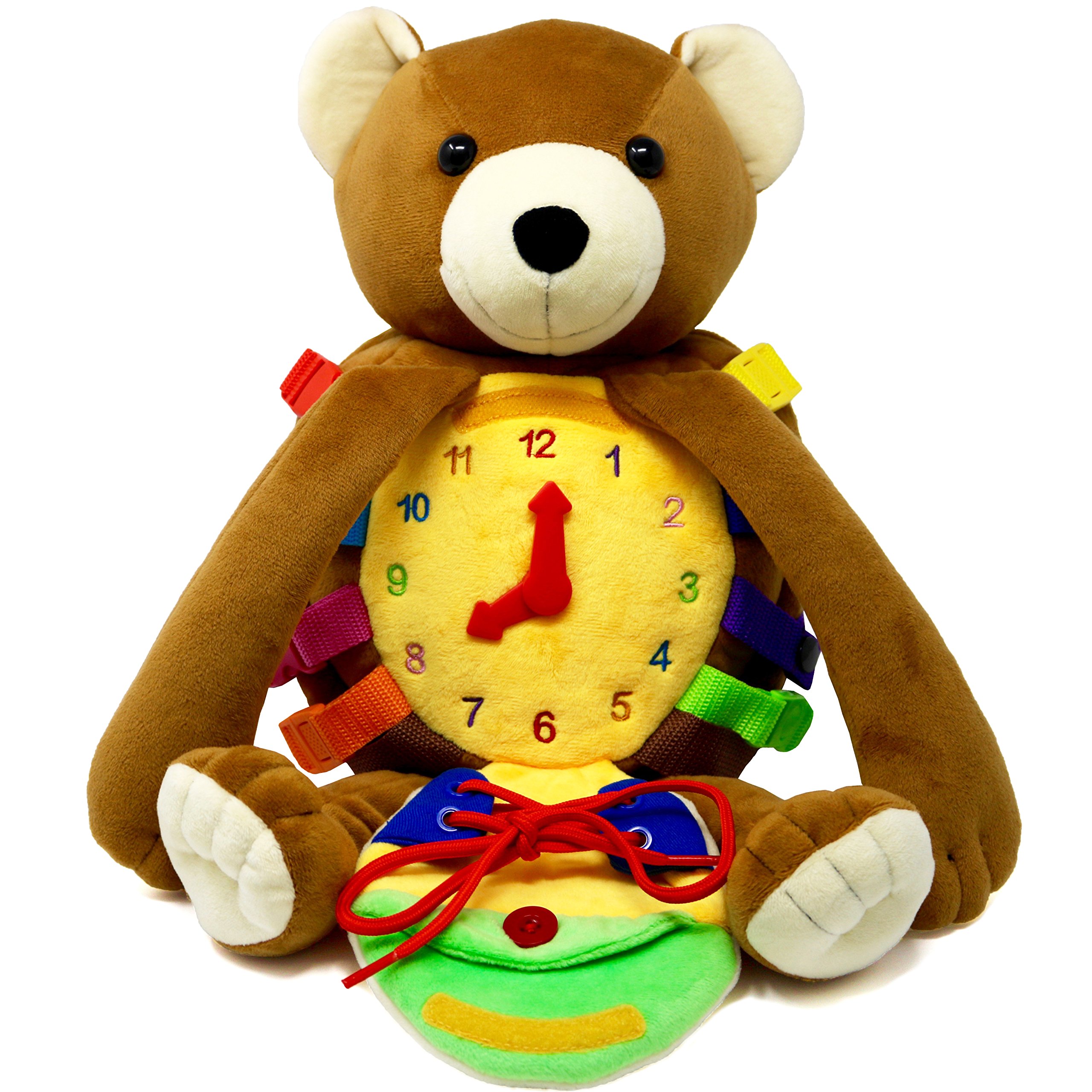 Buckle Toy Bear Backpack - Toddler Learning Backpack with Stuffed Animal & Activity Features - Develops Fine Motor Skills & Life Skills - Soft Plush Travel Toy for Kids - Perfect for Preschool, Daycare & Airplane Travel - Billy Bear