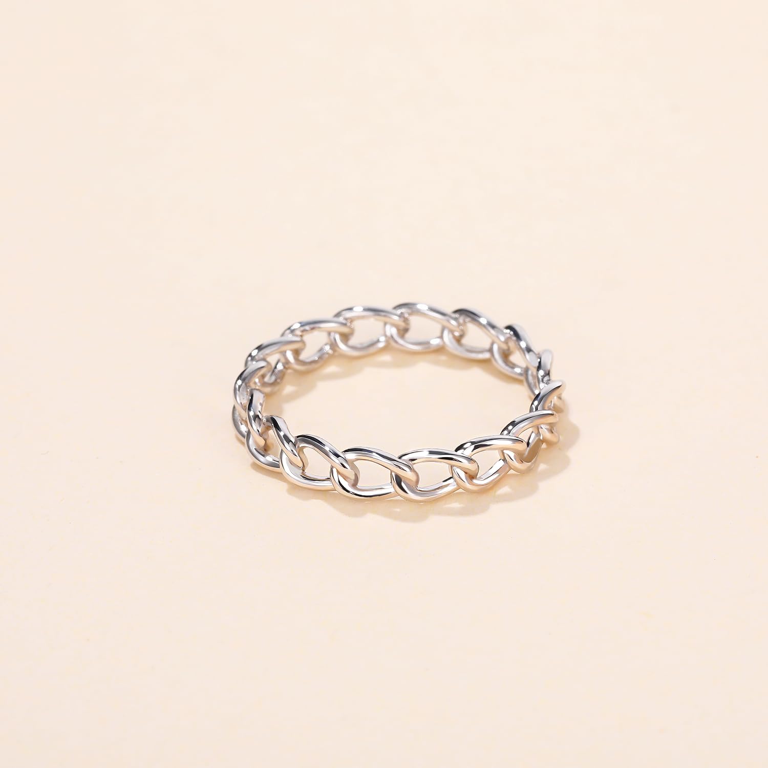 Mameloly 3.8mm 925 Sterling Silver 14K Gold Plated Wedding Band for Women - Stackable Open Chain Link Engagement Ring Set (Size 4-12) - Perfect for Bridal Jewelry, Anniversary Gifts & Everyday Stacking Rings