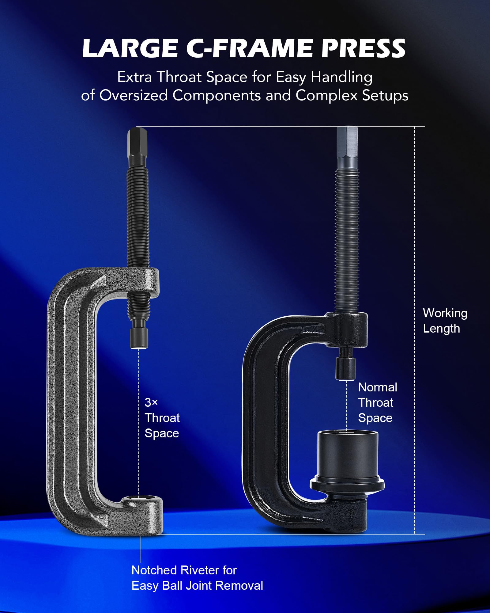 Orion Motor Tech Ball Joint Press Kit - C Frame Press Tool for Ball Joints, U Joints, Brake Anchor Pins & Wheel Studs - U Joint Removal Tool Set with C Frame Press & 2 Screws for Joint Replacement - Perfect for Auto Repair Shops & DIY Mechanics