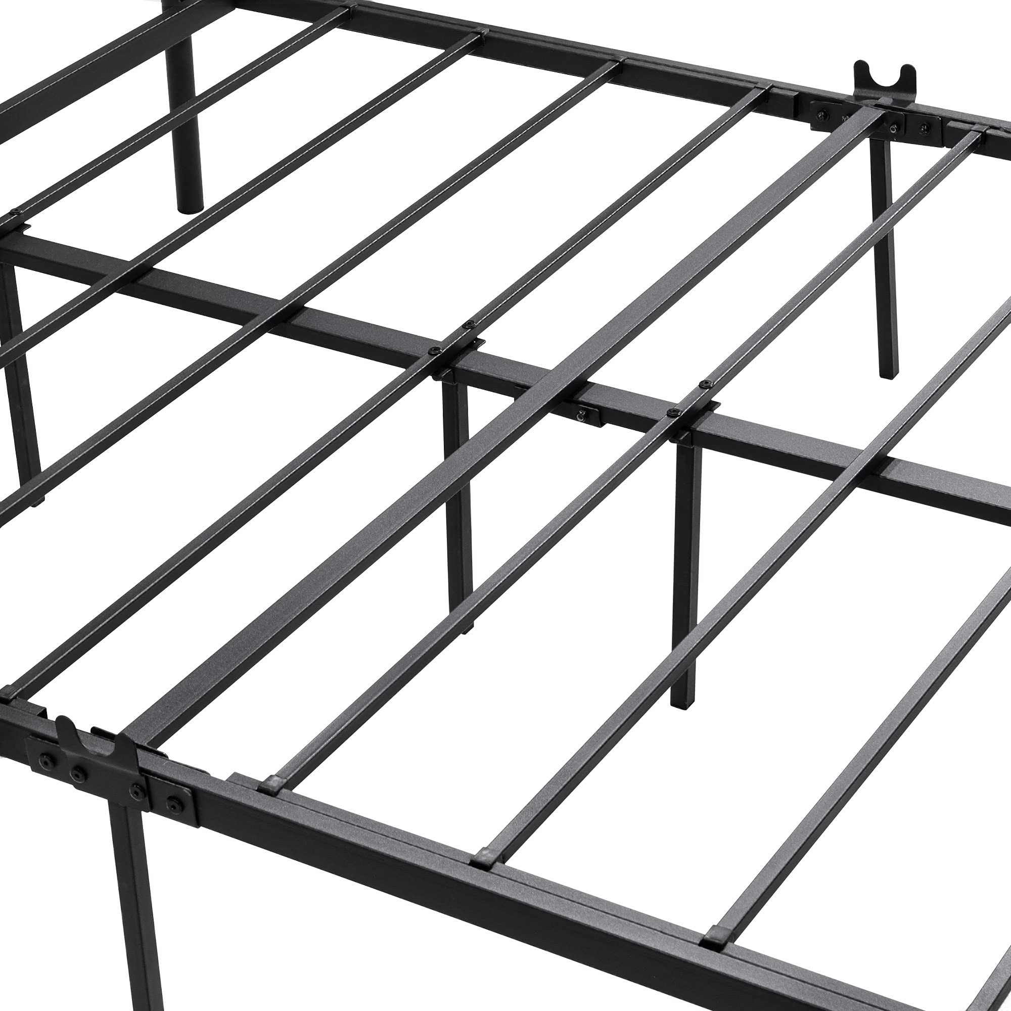 BOFENG Black Queen Size Bed Frame with Wood Headboard - Heavy Duty Platform Bed with Storage, No Box Spring Needed, Sturdy Steel Slats, Noise Free (Brown) - Perfect for Master Bedrooms, Guest Rooms & Small Spaces