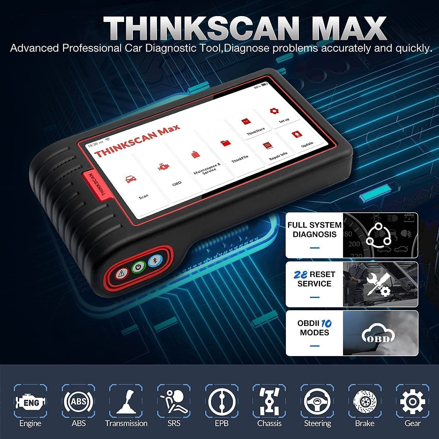 Thinkscan Max Professional OBD2 Scanner - Full System Car Diagnostic Tool for All Vehicles with 28 Maintenance Functions | AutoVIN, EPB, BMS, SAS, ABS Bleeding, Oil Reset, Injector Coding & TPMS Services | Perfect for Mechanics, DIY Enthusiasts & Auto Shops (Works on Cars, Trucks & SUVs)