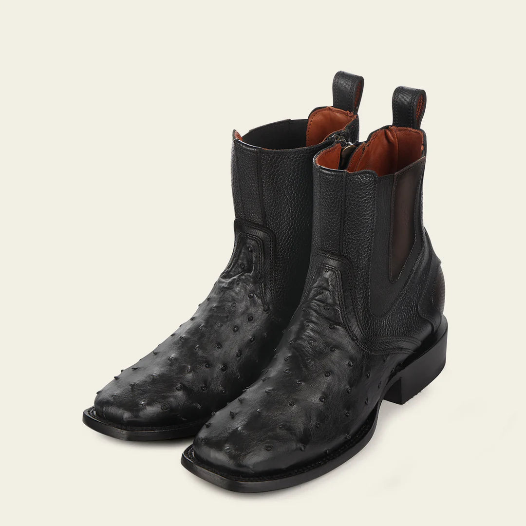 Men's Cuadra Black Western Cowboy Rodeo Ostrich Ankle Boots - Genuine Leather Cowboy Boots for Men - Comfortable Rodeo & Western Style Boots for Country Dancing, Horseback Riding & Casual Wear