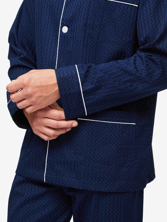 DEREK ROSE Royal 40 Men's Pajama Set - Navy Blue Cotton Sleepwear for Men | Comfortable Lounge Wear & Nightwear for Relaxing at Home