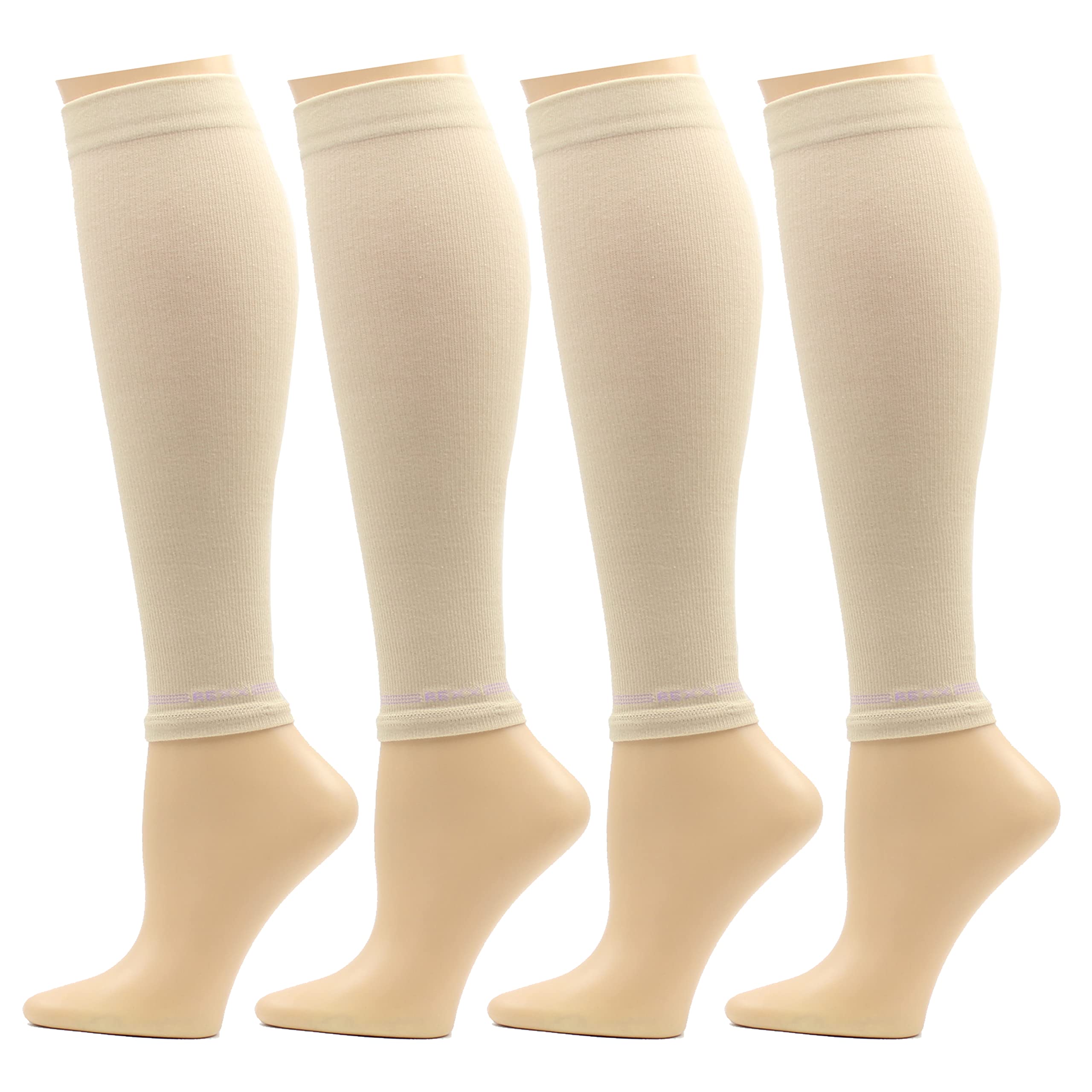 REXX 4 Pairs Calf Compression Sleeves for Men & Women - Breathable Cotton Blend Leg Support Sleeves for Running, Workout & Recovery - Ideal for Athletes, Nurses & Travelers