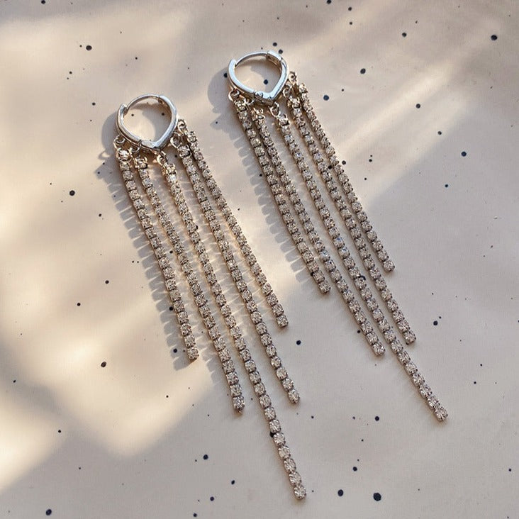 Sparkle Rhinestone Tassel Fringe Hoop Earrings for Women | Elegant Dangle Drop Earrings for Party, Wedding & Evening Out | R5354