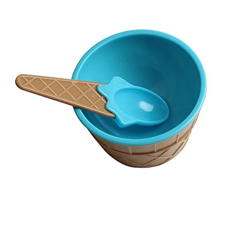 Gallity Kids Plastic Ice Cream Bowls and Spoons Set - 6-Piece Durable Dessert Dishes Cups with Spoons for Ice Cream, Pudding, Yogurt & Snacks (Blue) - Perfect for Birthday Parties, Picnics & Family Gatherings