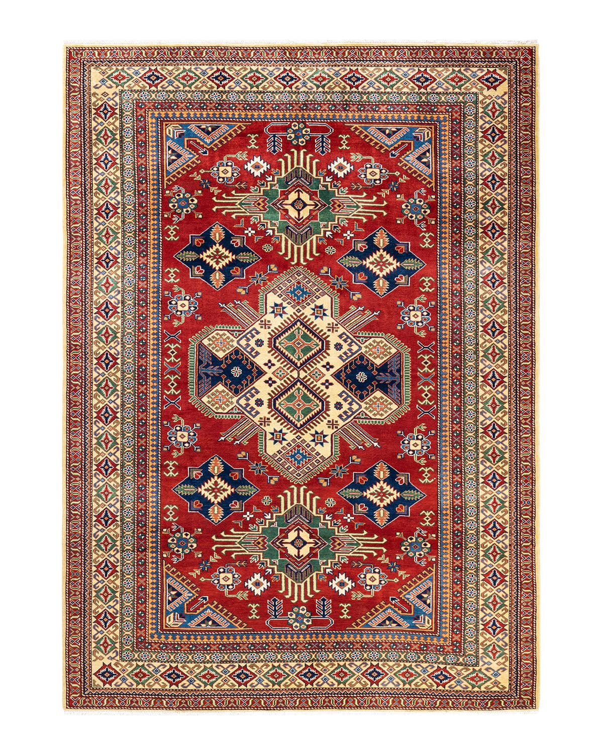 Handmade Bohemian Oriental Tribal Red Wool Area Rug 6x9 Feet - Hand Knotted One-of-a-Kind Solo Rugs for Living Room, Bedroom & Boho Home Decor