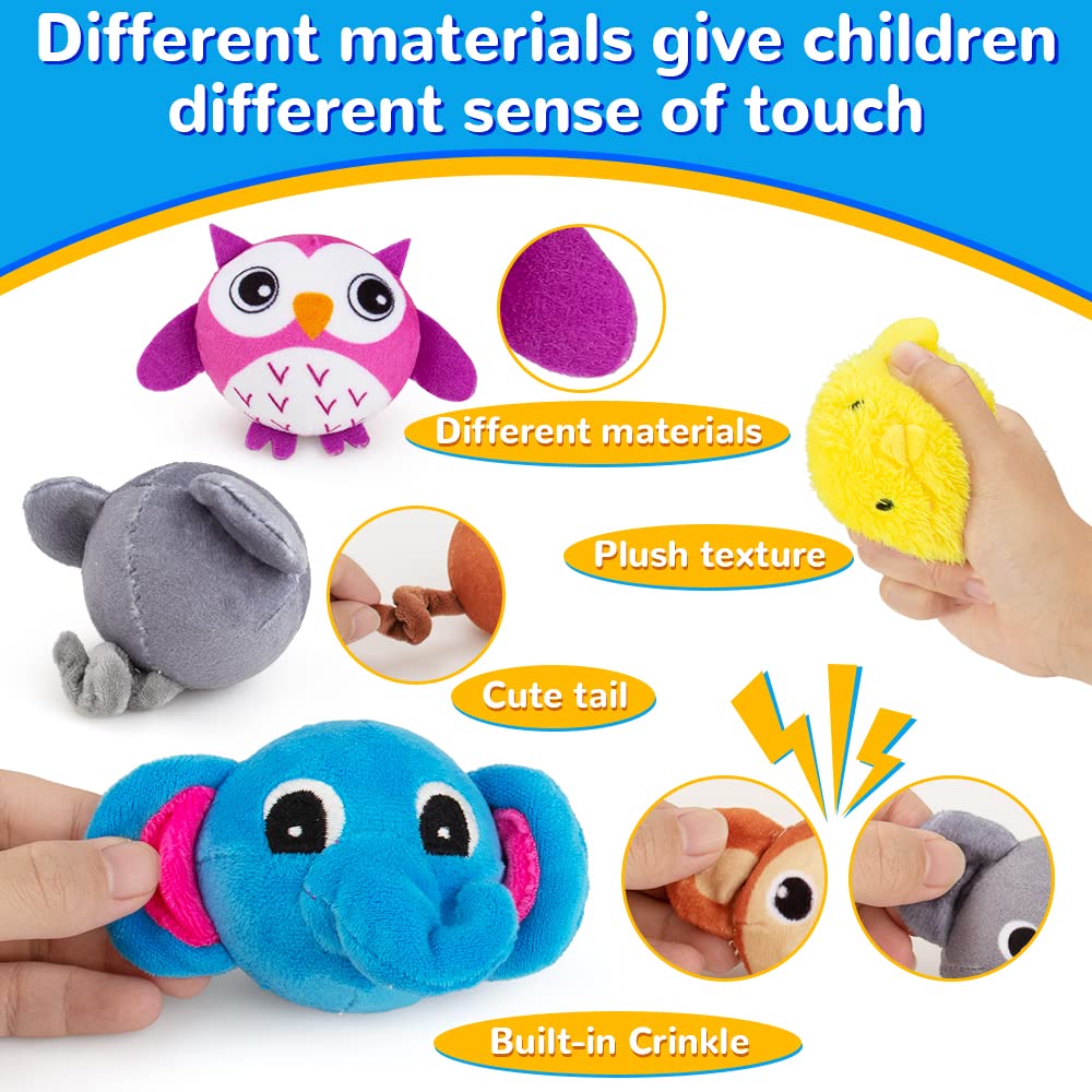 Teytoy Mini Sensory Stress Ball for Kids & Adults - 5 Pack Plush Stuffed Animal Toys (Owl, Elephant, Koala, Chicken, Monkey) - Anxiety Relief Squeeze Toys for Stress & Sensory Play - Perfect for Home, Office, School & Travel