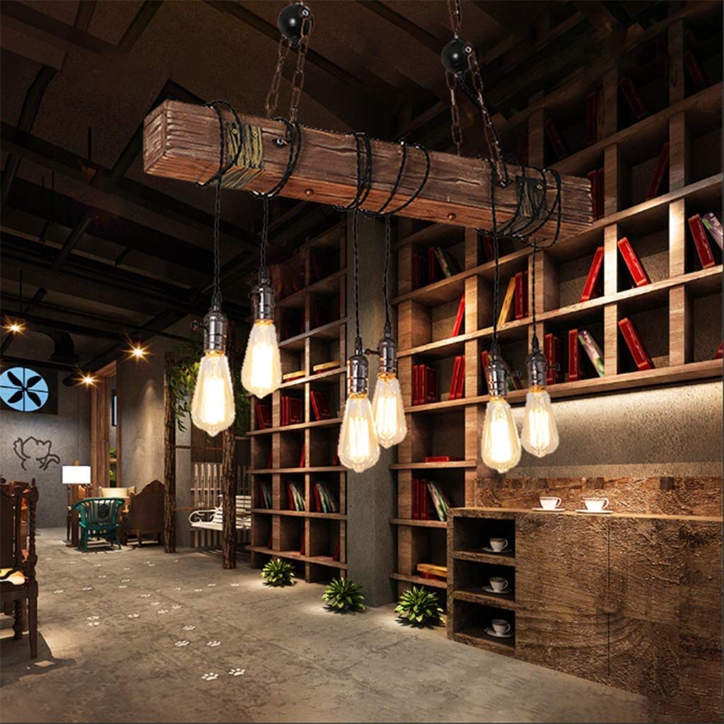 Rustic Farmhouse Chandelier - 6 Light Industrial Hanging Pendant with Adjustable Height & Switch - Perfect for Dining Room, Kitchen Island, and Entryway Lighting