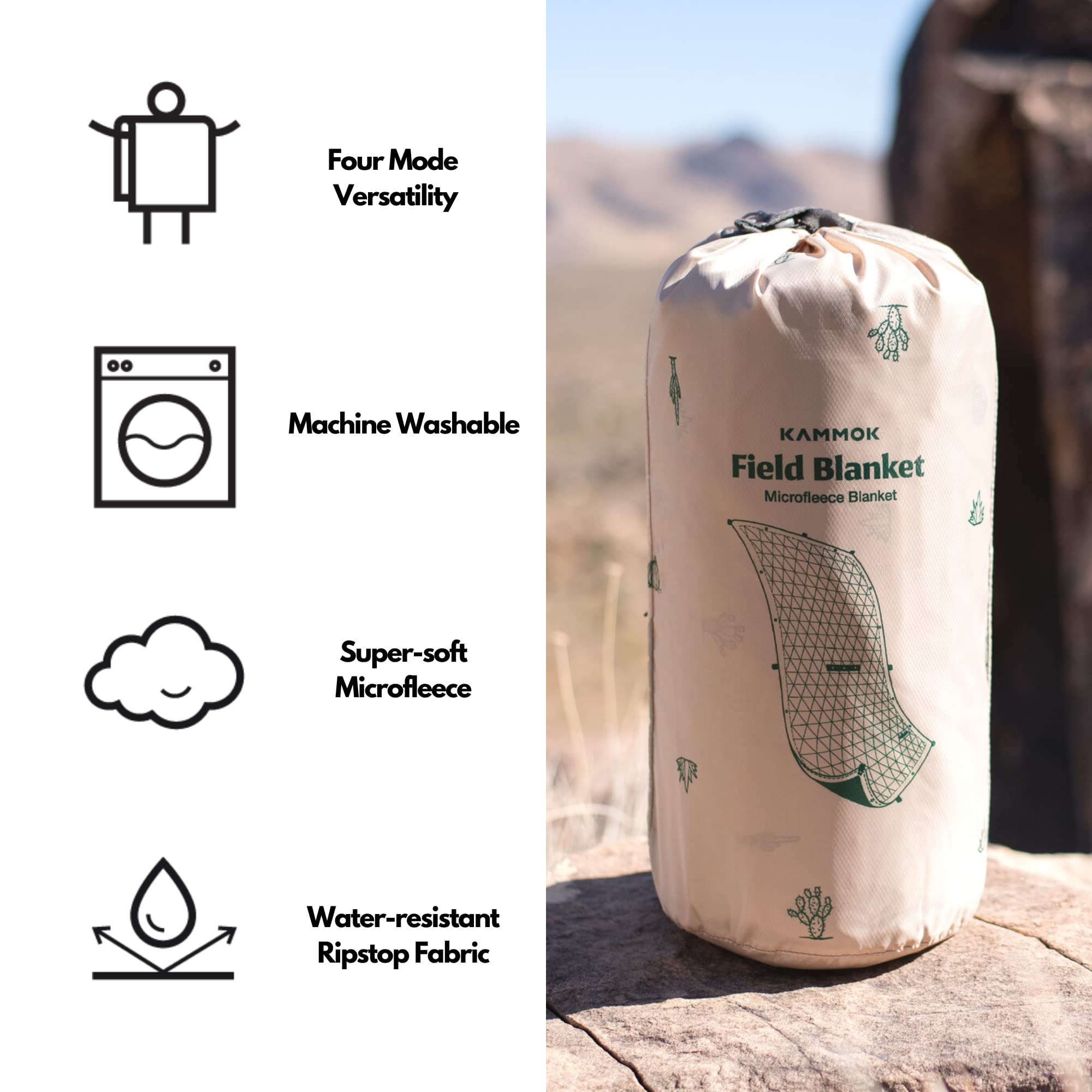 KAMMOK Field Blanket - Premium Microfleece Camping Blanket, Water Resistant & Durable for Indoor/Outdoor Use (84
