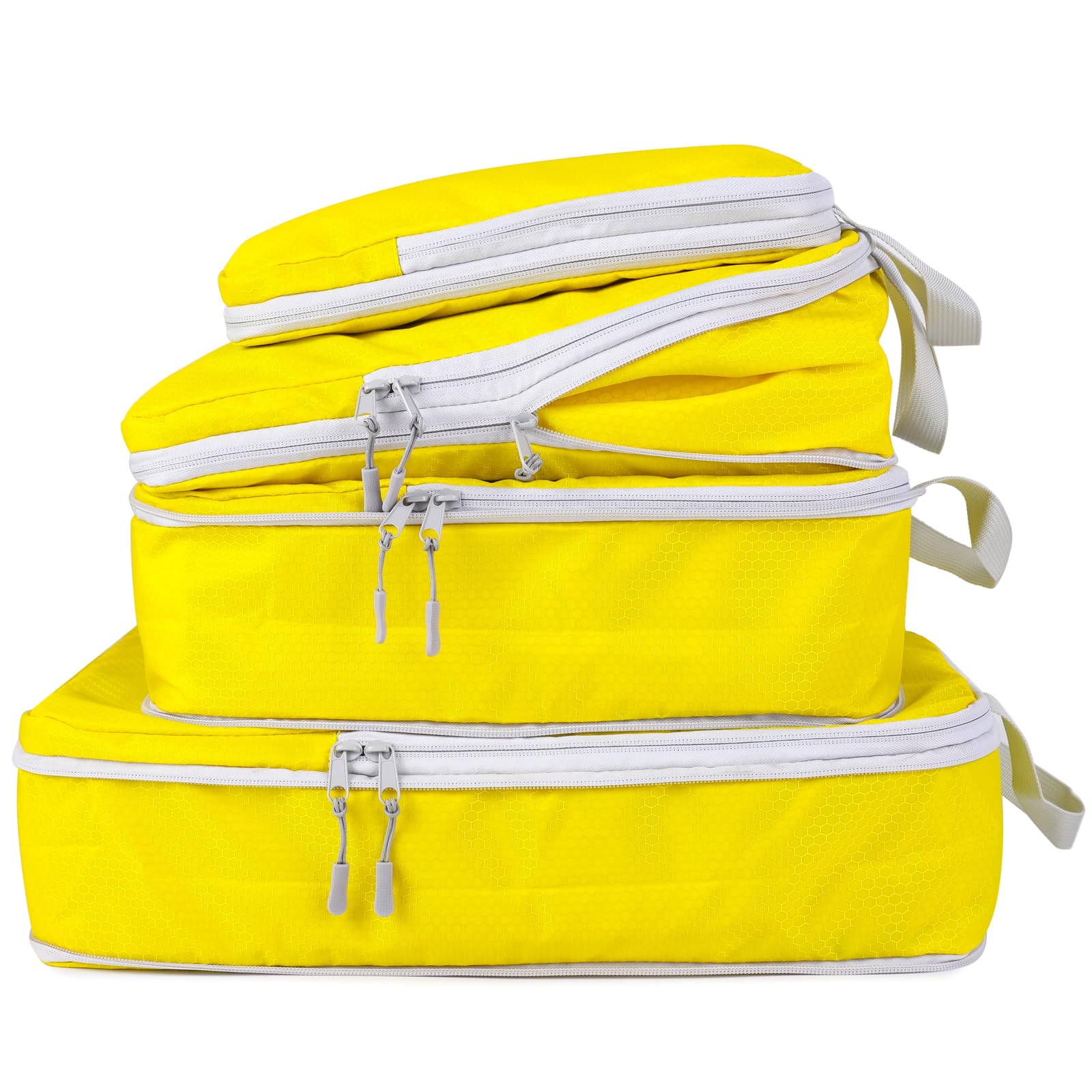 COVAX 4-Piece Compression Packing Cubes Set - Travel Luggage Organizers & Storage Bags for Suitcases (Yellow) | Perfect for Business Trips, Vacations & Closet Organization