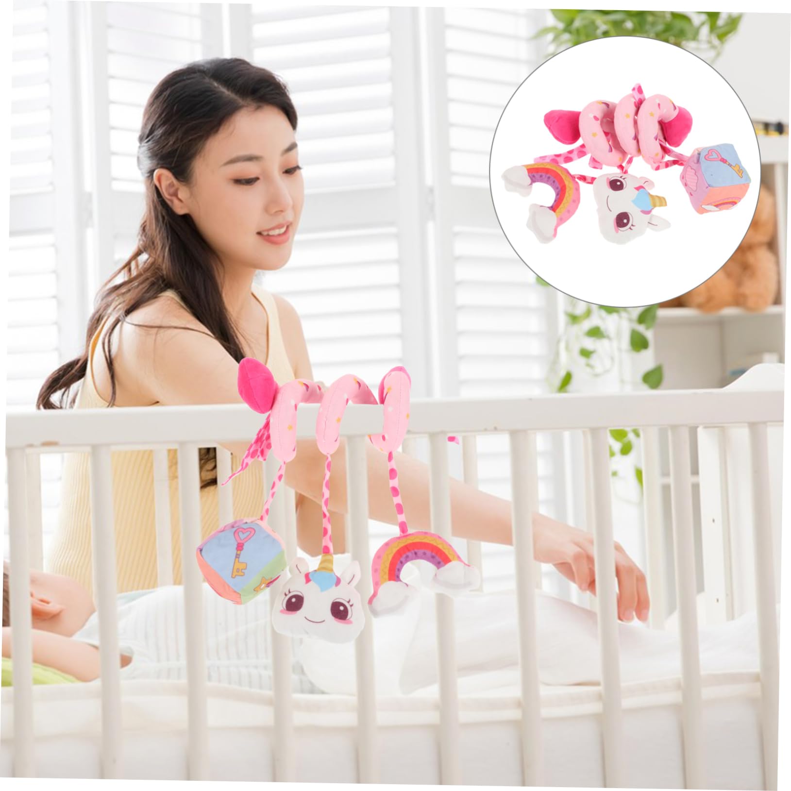 Totority Crib Bell Pram Toys - Soft Pink Sponge Stroller & Car Seat Hanging Activity Toy for Babies | Perfect for Stroller Entertainment, Infant Development & Nursery Decor