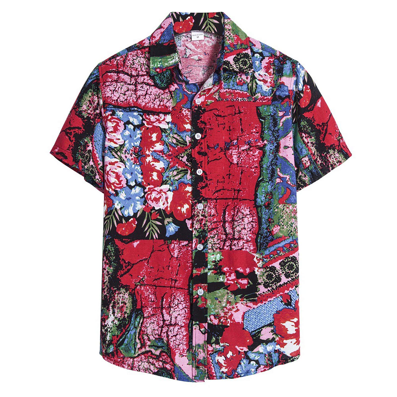 Men's Hawaiian Turtleneck Beach Shirt - Short Sleeve Floral Print Casual Cardigan for Summer Vacation, Luau Party & Tropical Getaways