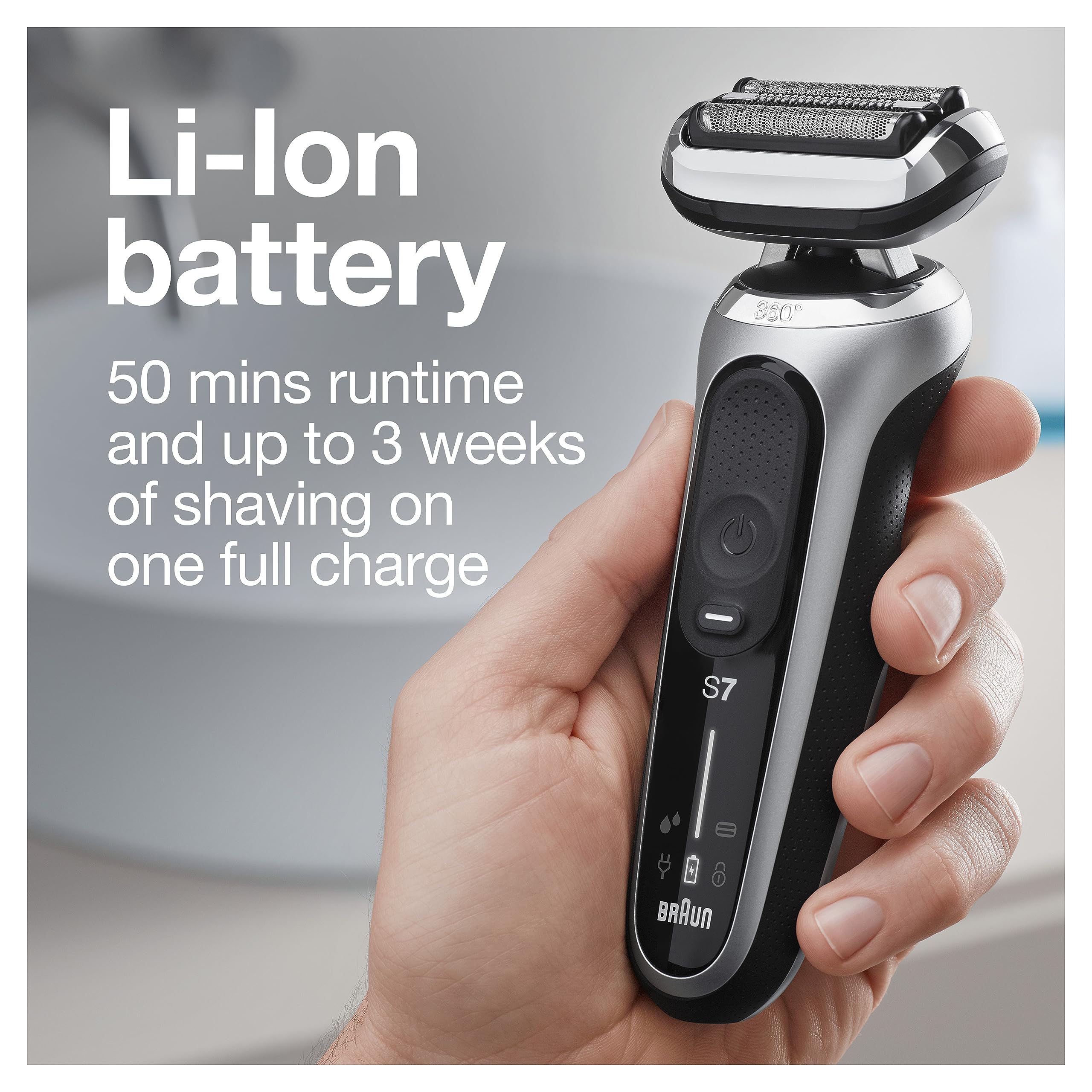 Braun Series 7 7027cs Men's Electric Shaver - Waterproof Foil Shaver for Wet & Dry Shaving with Beard Trimmer - Rechargeable Razor with Charging Stand & Travel Case (Silver Black) - Perfect for Home Use, Travel & Daily Grooming
