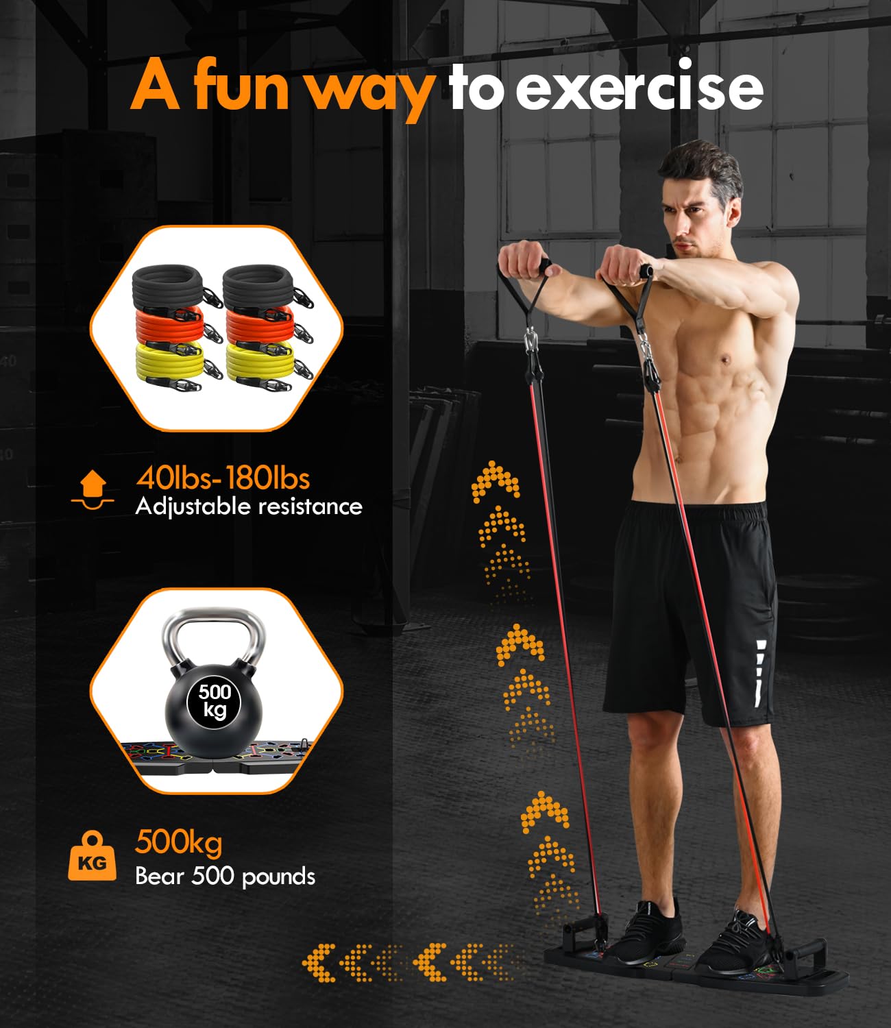 Push Up Board for Home Gym - Portable Exercise Equipment with Pilates Bar, Resistance Bands & Ab Roller Wheel - 20 Fitness Accessories for Full Body Workout - Perfect for Home Workouts, Strength Training & Pilates Exercises
