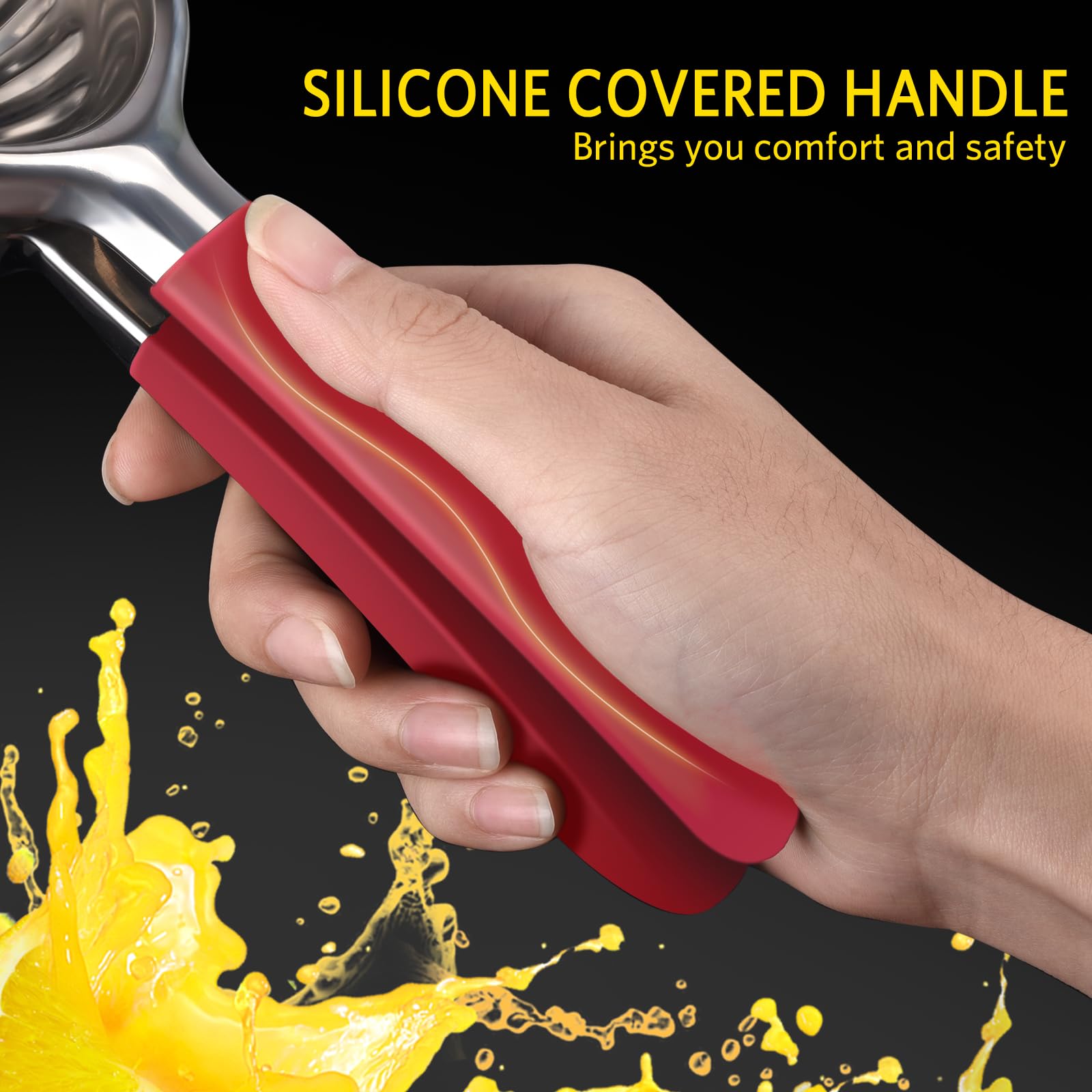 Premium Stainless Steel Lemon Squeezer with Mesh Strainer - Heavy Duty Manual Citrus Press for Seedless Juicing - Non-Slip Grip & Large Metal Bowl - Perfect for Lemonade, Cocktails, and Fresh Juice Making at Home or Bar (Red)