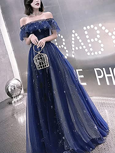 Sparkly A-Line Off Shoulder Prom Dress for Women - Elegant Formal Evening Gown with Short Sleeves & Floor Length - Perfect for Homecoming, Wedding Guest & Special Occasions